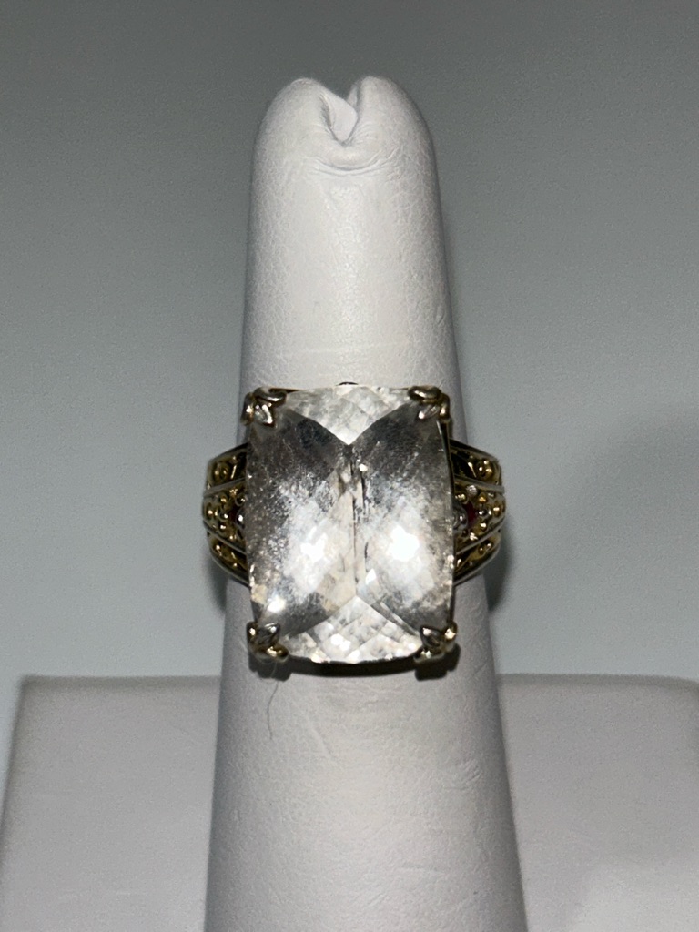 Gems En Vogue Palladium & 14k Accent Designer Quartz Crystal & Garnet Ring
